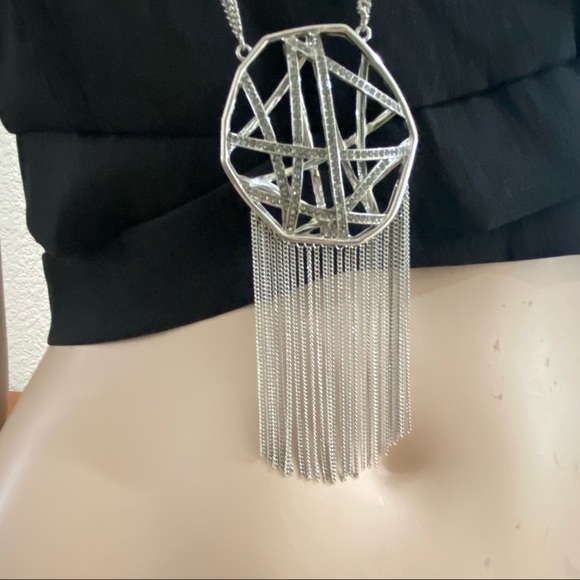 Vintage Vera Wang Simply Vera Rhinestones Silver-tone Fringe Chain Long Necklace - Picture 6 of 14